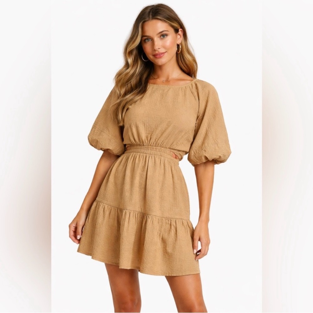 MADEWELL Seersucker Puff-Sleeve Cutout Mini Dress